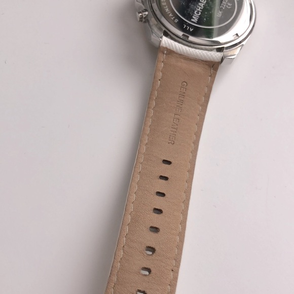 Michael Kors Genuine Leather Watch (White, Gold, Silver) - Picture 6 of 7